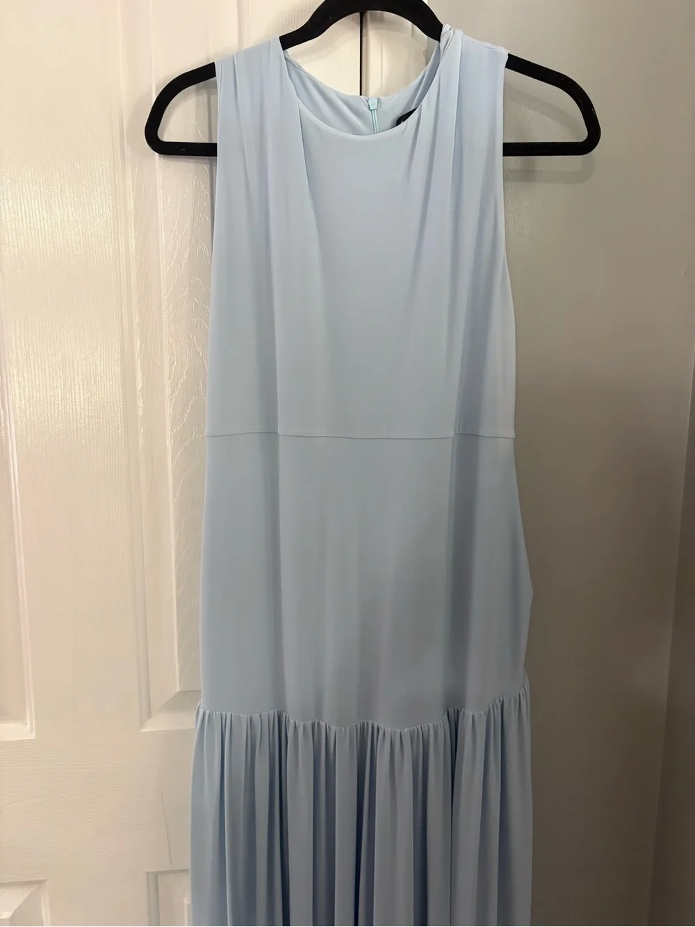 Powder Blue Maternity Maxi Dress Pleated Skirt Crew Neck Formal Baby Shower - Picture 4 of 4